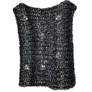 Nwt BETSEY JOHNSON Black, White, Silver Open Front Eyelash Sweater Vest One Size